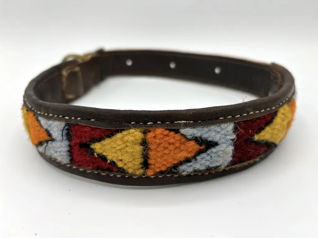 Medina Mosaic collar at an angle showing the bold diamond blocks of the weave