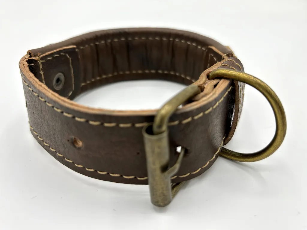 Medina Mosaic collar from the back — brass-tone buckle, D-ring and punched strap